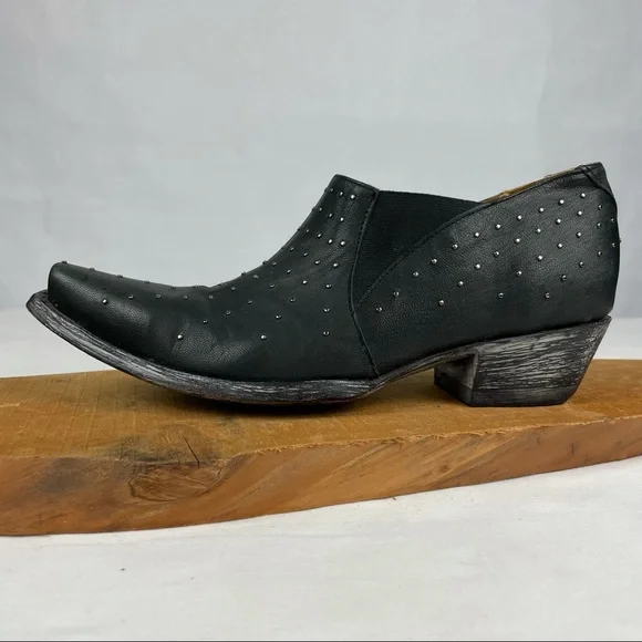Old Gringo Black Leather Silver Studded Low Cut Ankle Cowboy Cowgirl Booties 8 - Picture 3 of 16